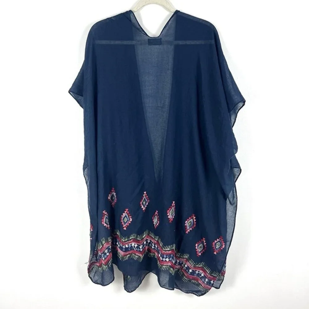 Summer & Rose Beach Cover Up One Size Duster Embroidered Boho Beachy Resort‎